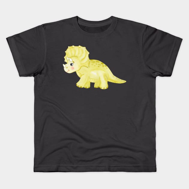 Green cute triceratops Kids T-Shirt by DreamLoudArt